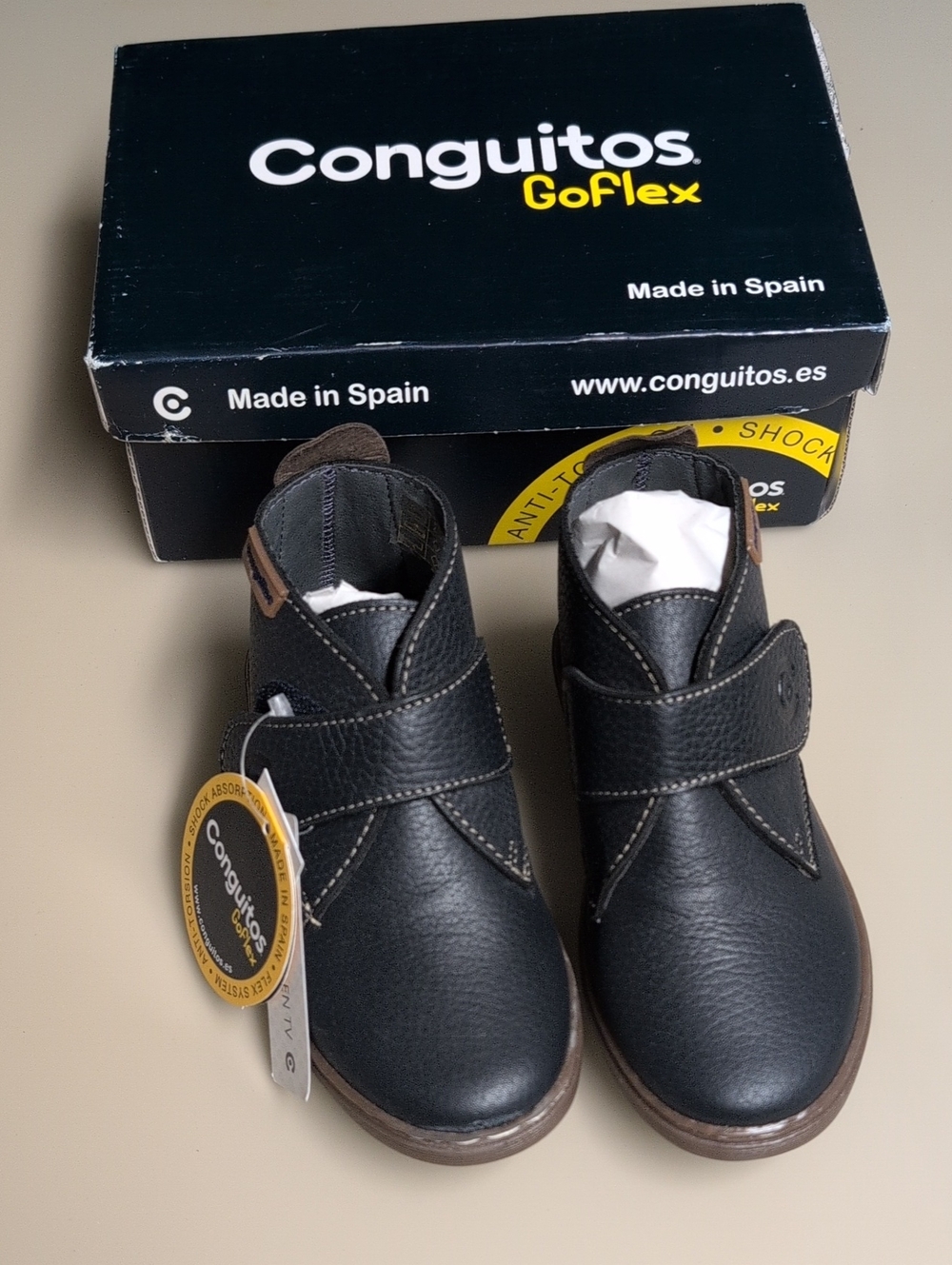 Kids Navy Leather Ankle Boots